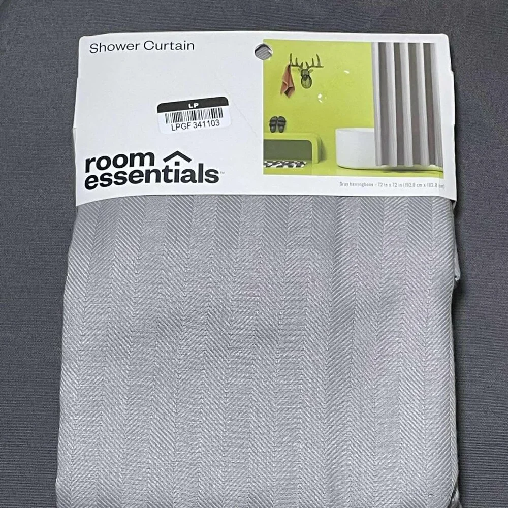 Brand New Fabric Herringbone Shower Curtain Gray - Room Essentials.